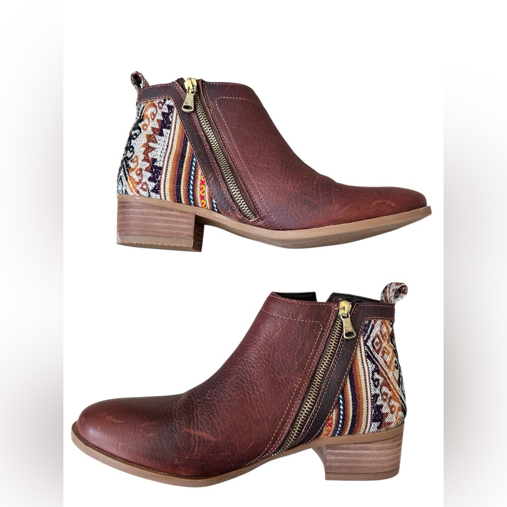 Inkka Beautiful Brown Leather Ankle Boots with Textile Design size 9 - Picture 3 of 10